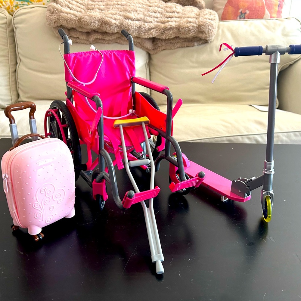 Our Generation wheel chair/scooter/rolling luggage for American Girl/18 in Dolls